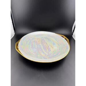 Vintage German Lusterware Round Handled Serving Plate